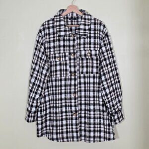 Nasty Gal Shacket Womens US 16 Plaid Textured LS Pockets Buttons Granola Indie